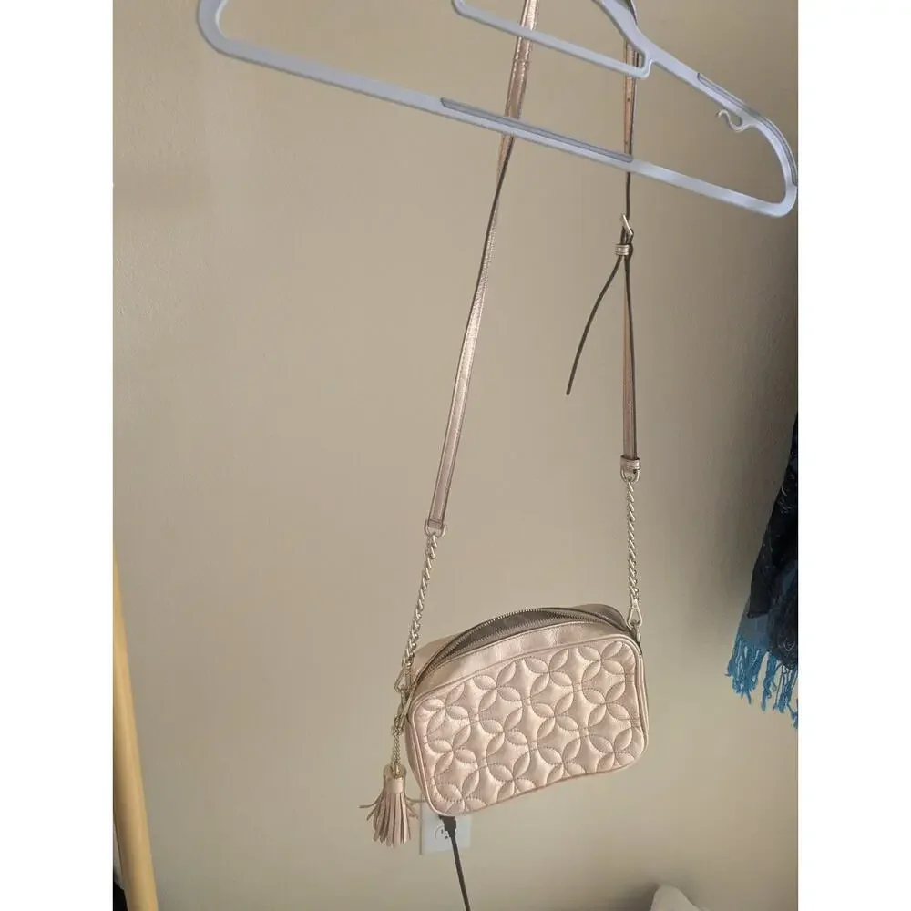 Michael Kors Rose Gold Quilted Metallic Leather Crossbody Bag Purse Small